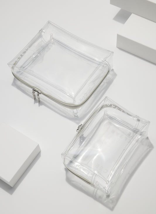 CLEAR LARGE + SMALL COSMETIC CASE SET