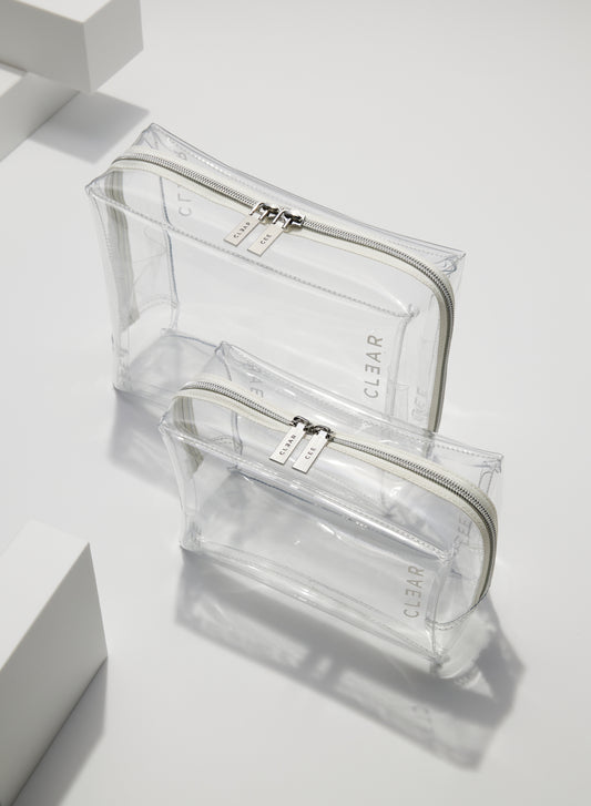 CLEAR LARGE + SMALL COSMETIC CASE SET